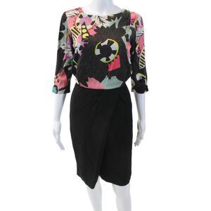 Etro Womens Graphic Back Zipped Multicolored Long Sleeved Dress Black Size 40